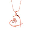 butterfly heart shape diamond necklace in rose gold