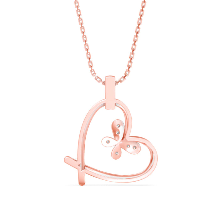 butterfly heart shape diamond necklace in rose gold