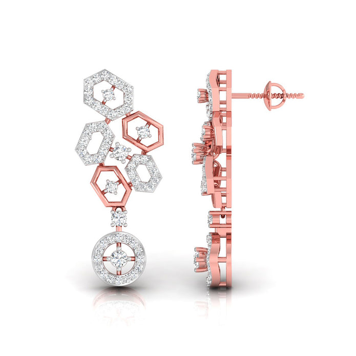 round diamond dangler earrings in rose gold