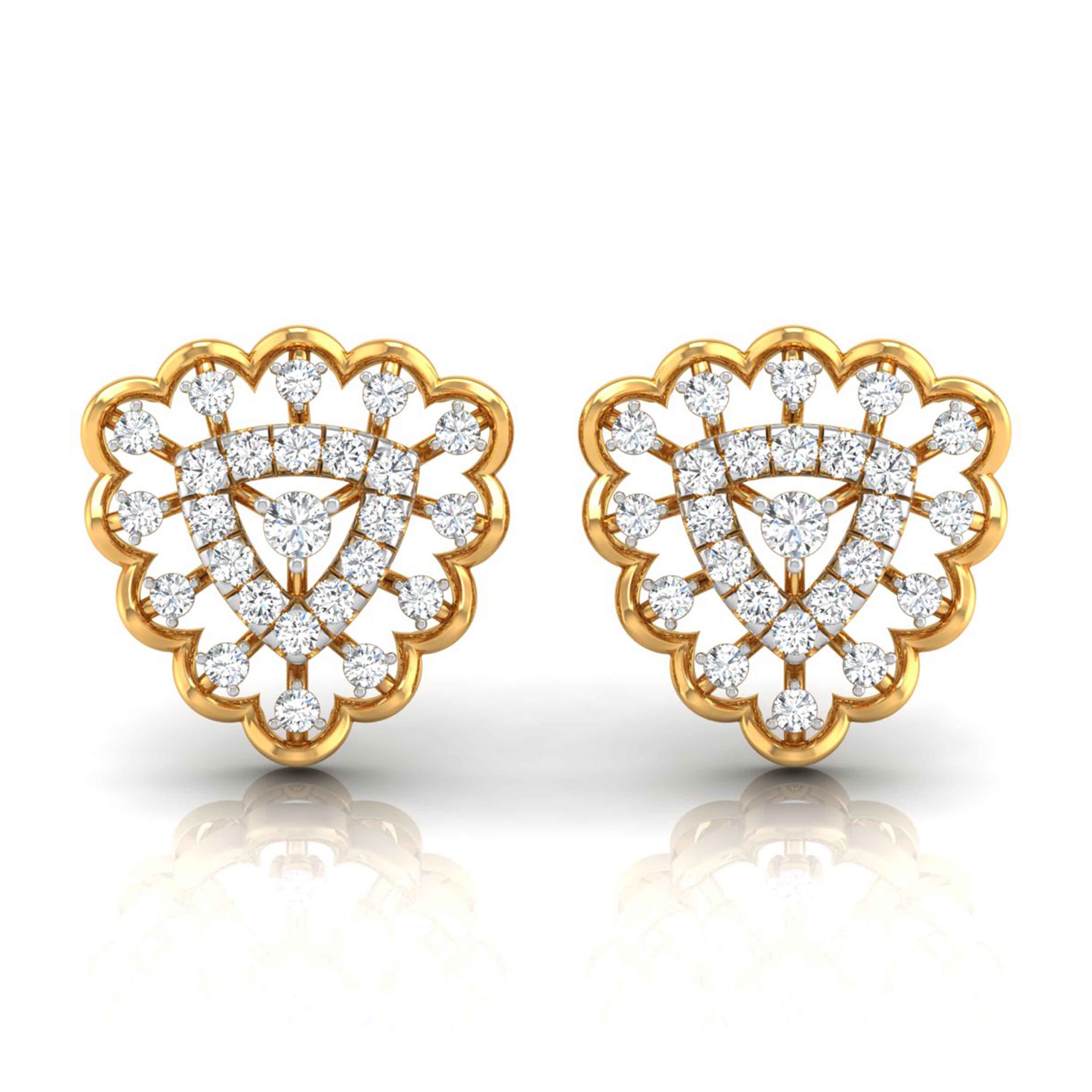 round diamond stud earrings in yellow gold
