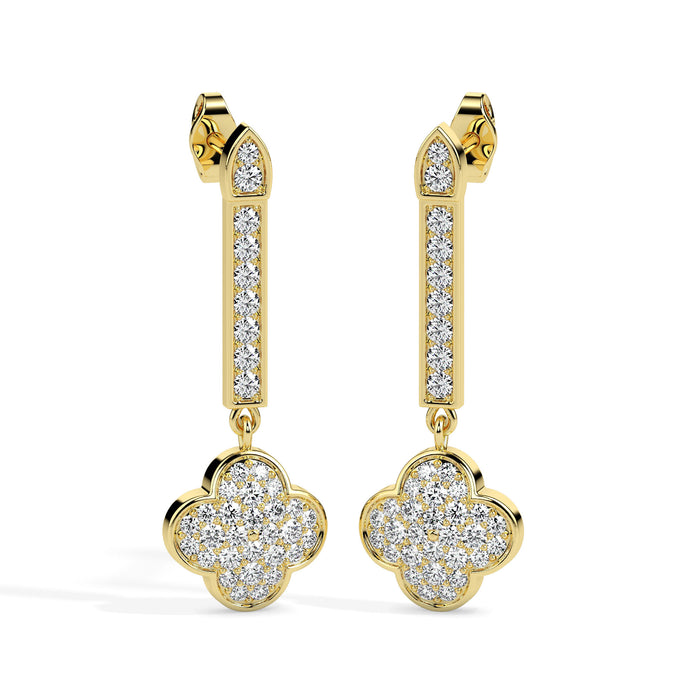 clover cluster diamond drop earrings in yellow gold