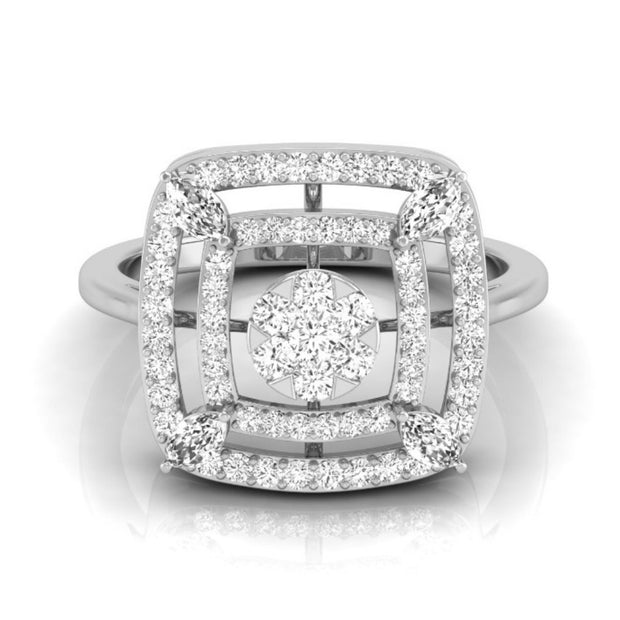 cluster double halo diamond ring in white gold