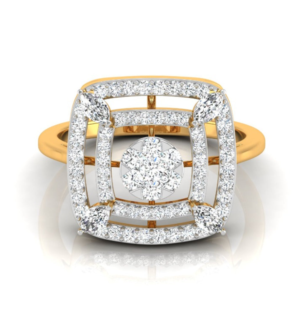 cluster double halo diamond ring in yellow gold