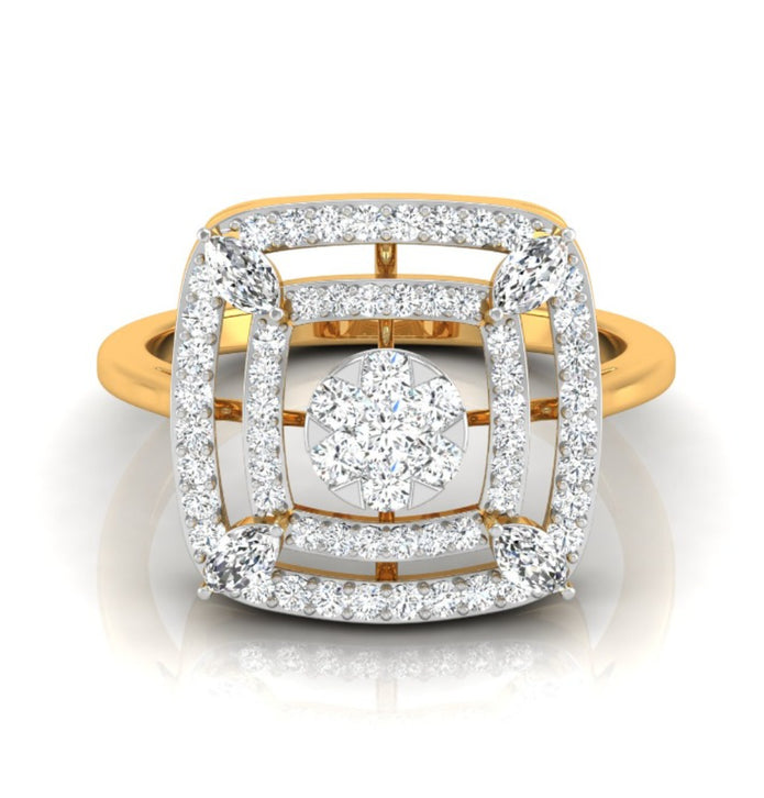cluster double halo diamond ring in yellow gold