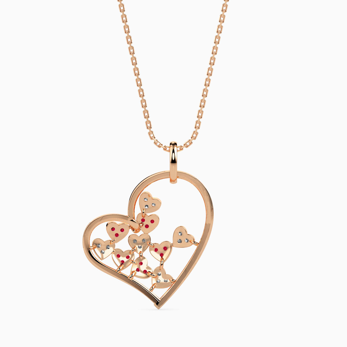 heart shape cluster lab-grown diamond pendant necklace in rose gold