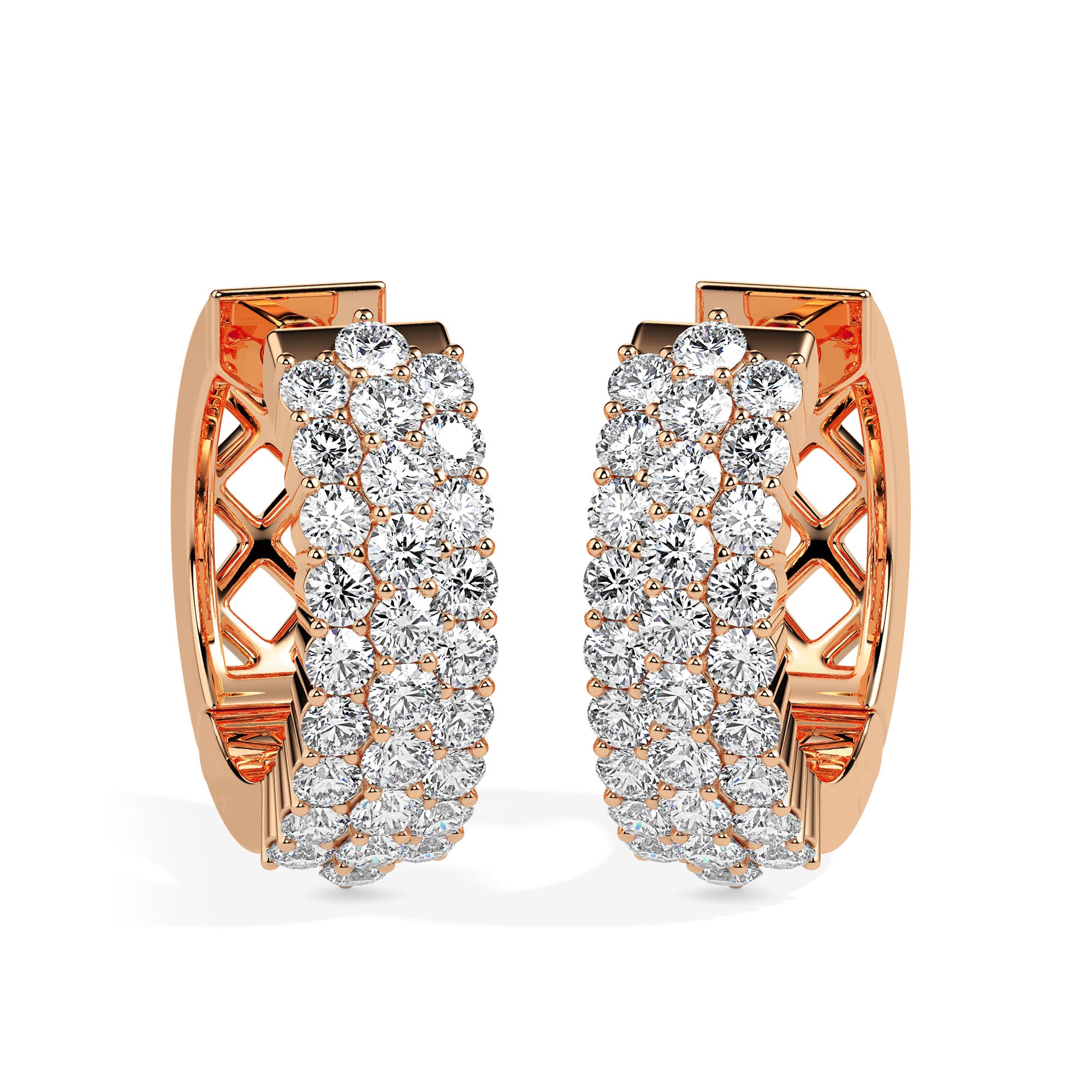 cluster pave diamond hoop earrings in rose gold