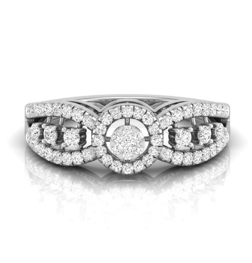cluster with halo diamond ring in white gold