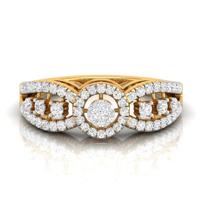 cluster with halo diamond ring in yellow gold