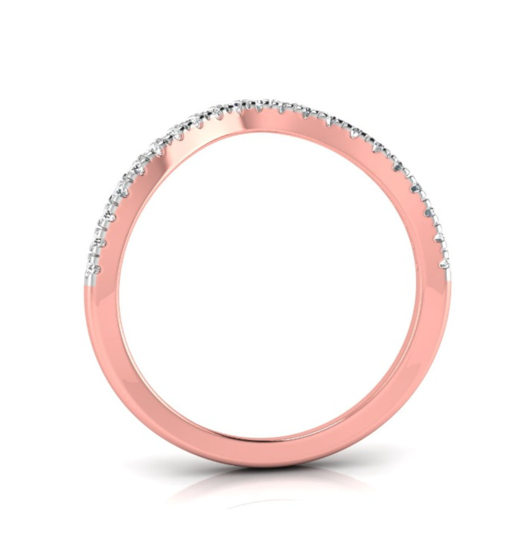 curved shape half eternity diamond band ring in rose gold