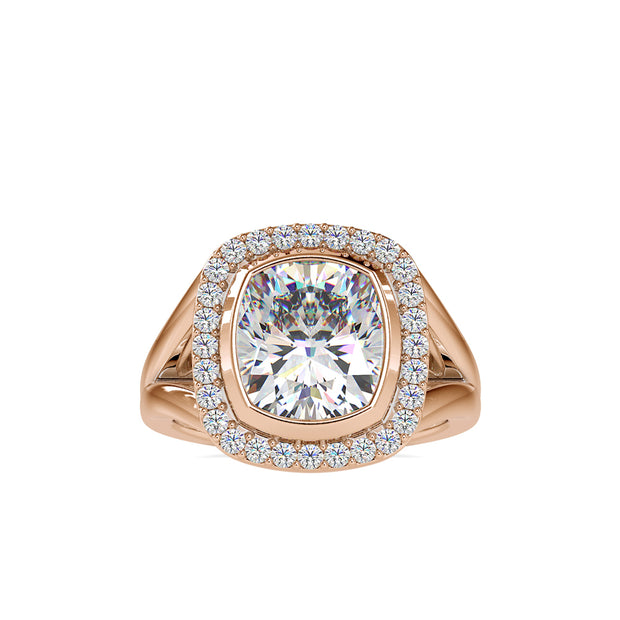 cushion bezel halo lab-grown diamond ring in rose gold