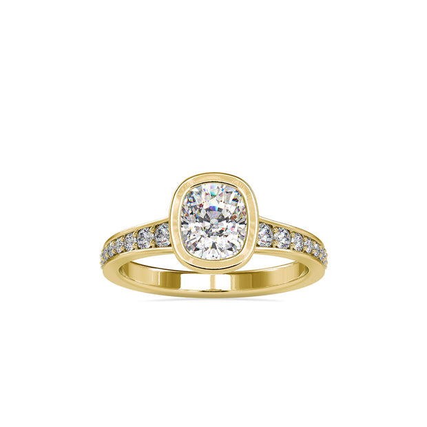 cushion bezel diamond ring in yellow gold