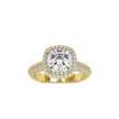 cushion cut double halo lab-grown diamond ring in yellow gold