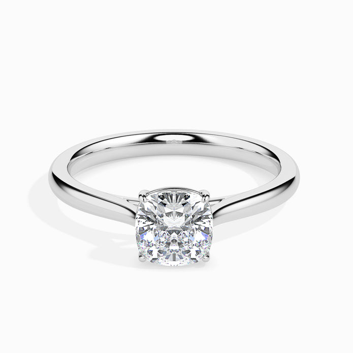 cushion cut solitaire diamond ring in white gold