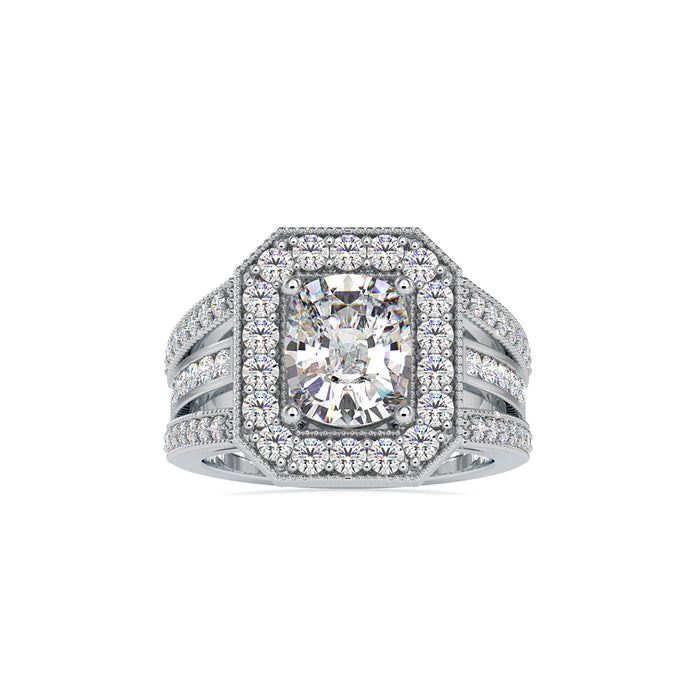 cushion halo lab-grown diamond ring in white gold