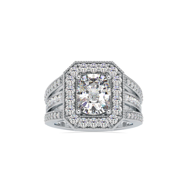cushion halo lab-grown diamond ring in white gold