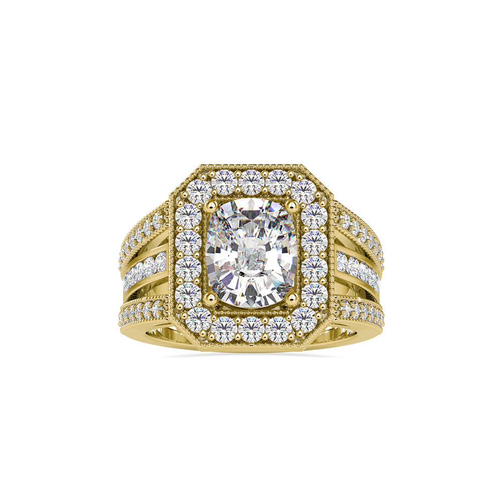 cushion halo lab-grown diamond ring in yellow gold