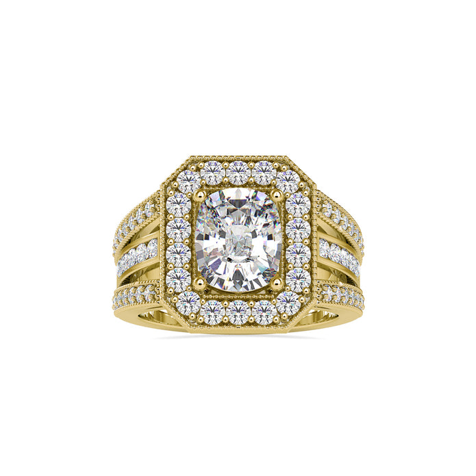 cushion halo lab-grown diamond ring in yellow gold