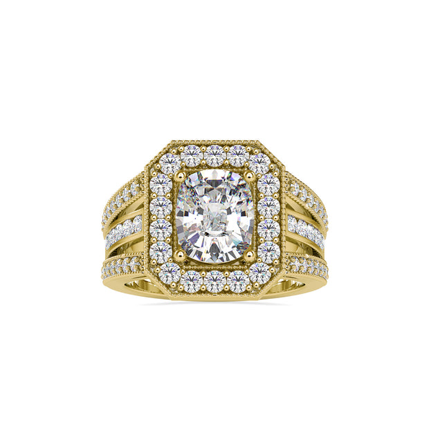 cushion halo lab-grown diamond ring in yellow gold