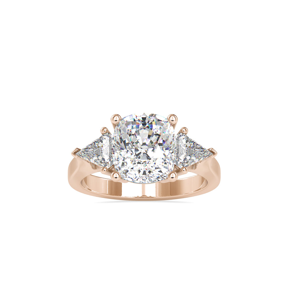 cushion three stone lab-grown diamond ring in rose gold