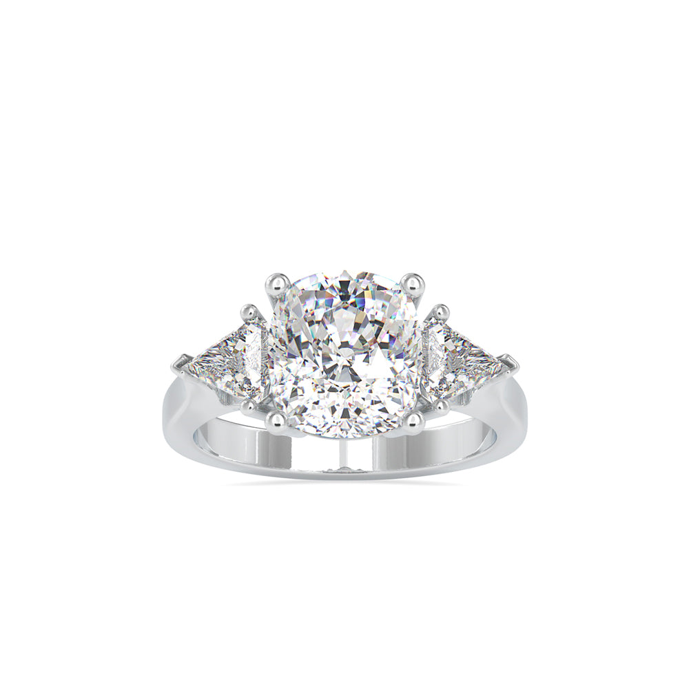 cushion three stone lab-grown diamond ring in white gold