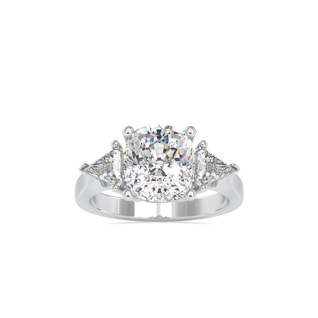 cushion three stone lab-grown diamond ring in white gold