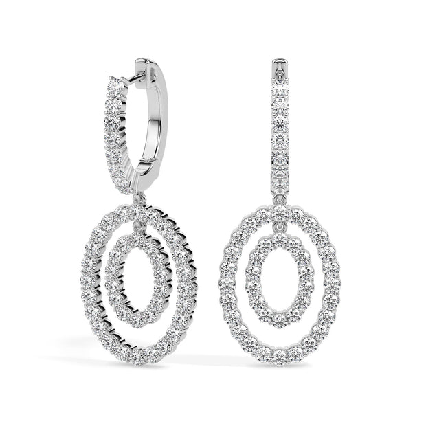 double oval halo diamond hoop earrings in white gold