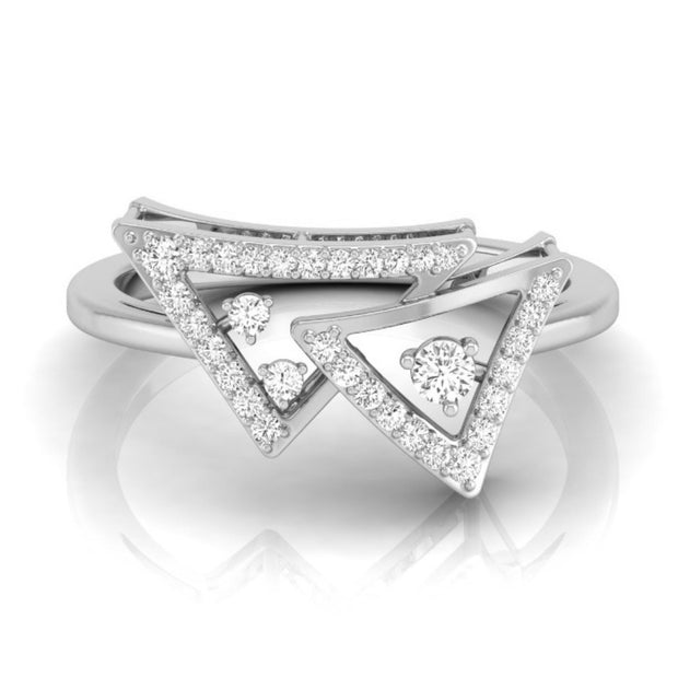 double triangle shape diamond ring in white gold