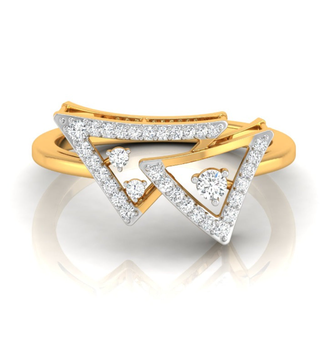 double triangle shape diamond ring in yellow gold
