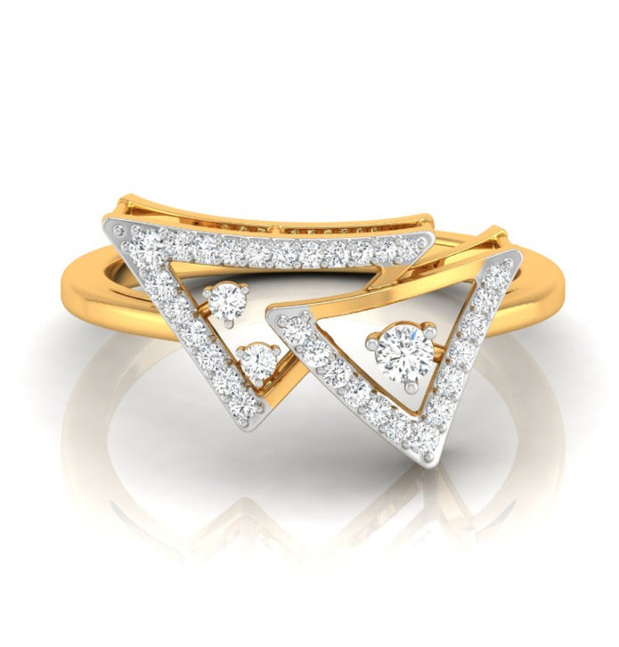 double triangle shape diamond ring in yellow gold