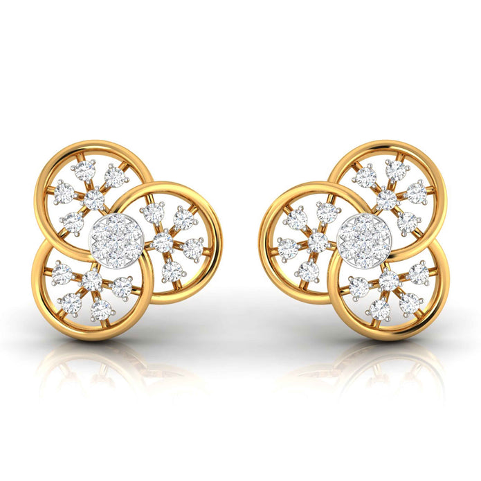 floral round diamond stud earrings in yellow gold