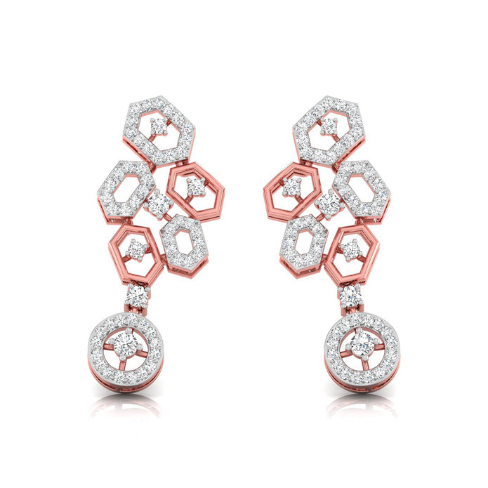 round diamond dangler earrings in rose gold