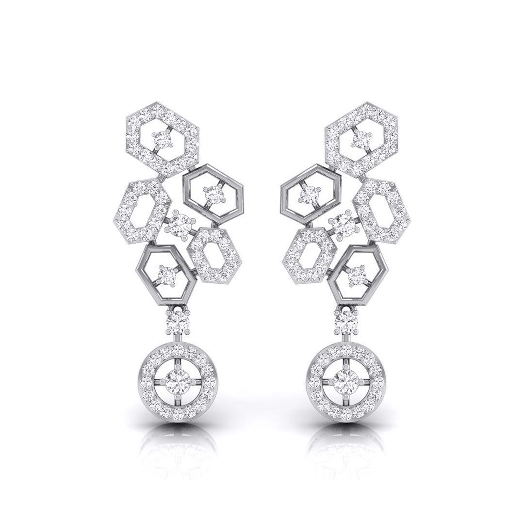 round diamond dangler earrings in white gold