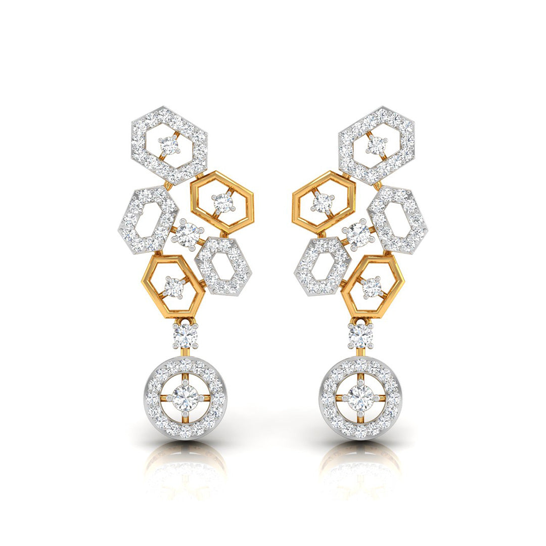round diamond dangler earrings in yellow gold
