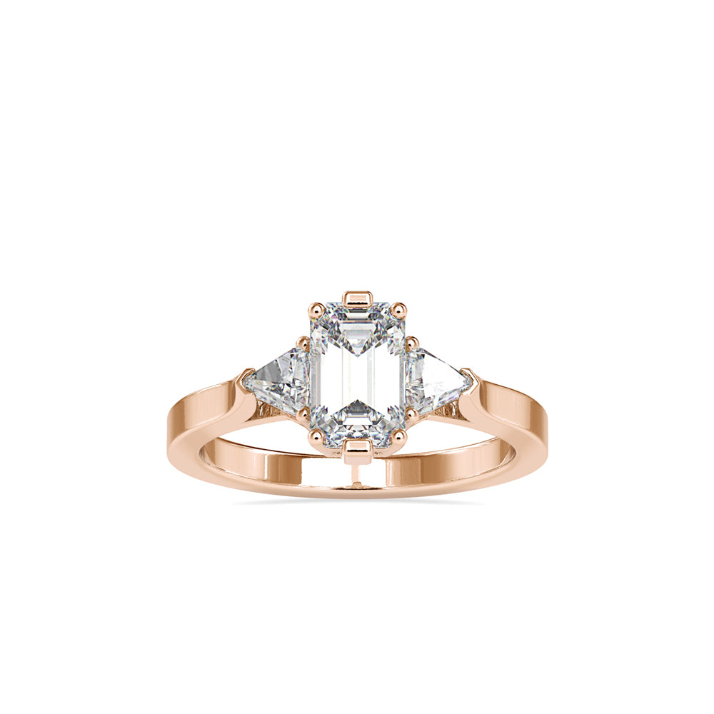 emerald cut three stone lab-grown diamond ring in rose gold