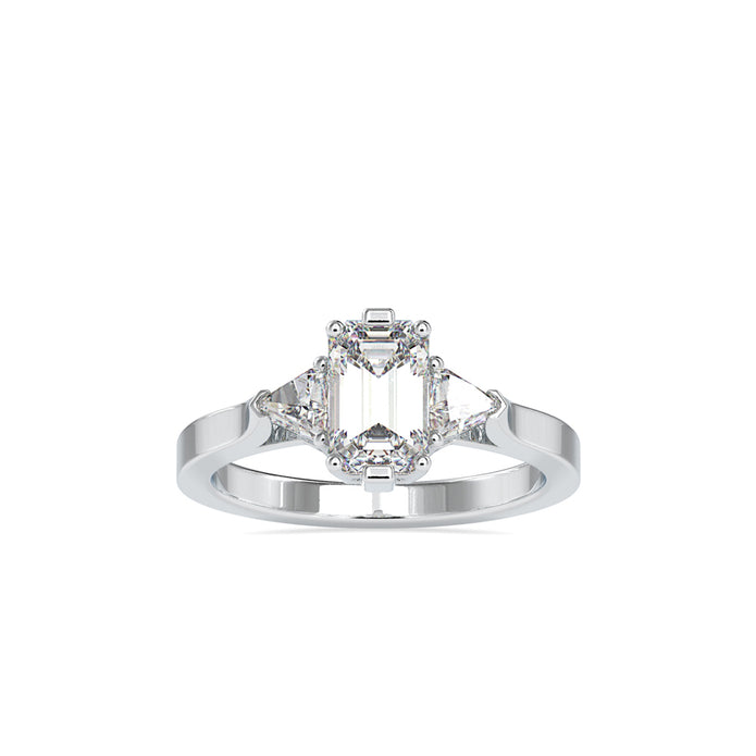 emerald cut three stone lab-grown diamond ring in white gold