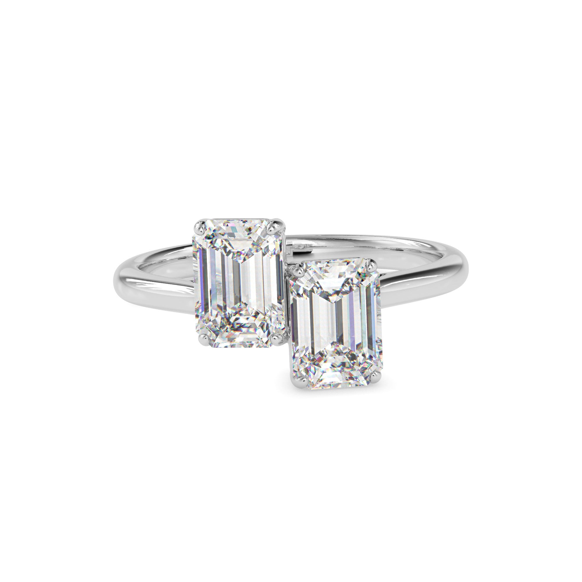 emerald cut toi et moi lab-grown diamond ring in white gold