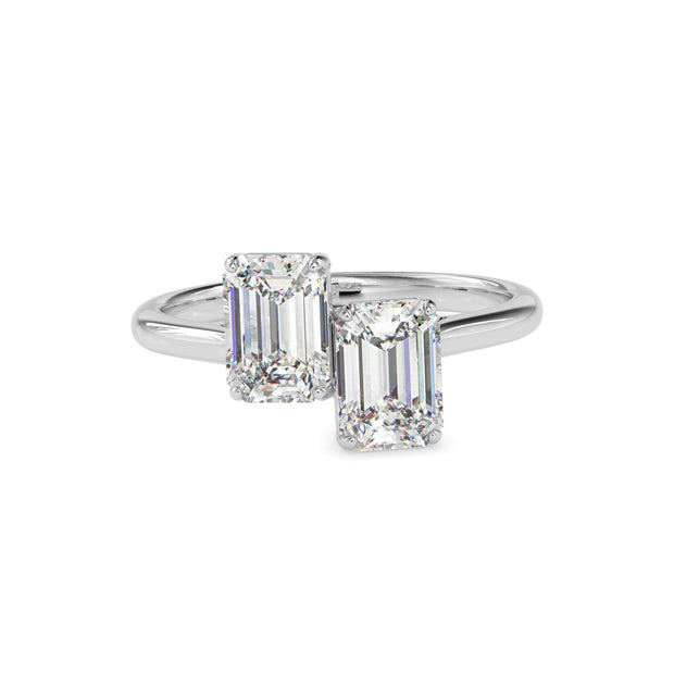 emerald cut toi et moi lab-grown diamond ring in white gold