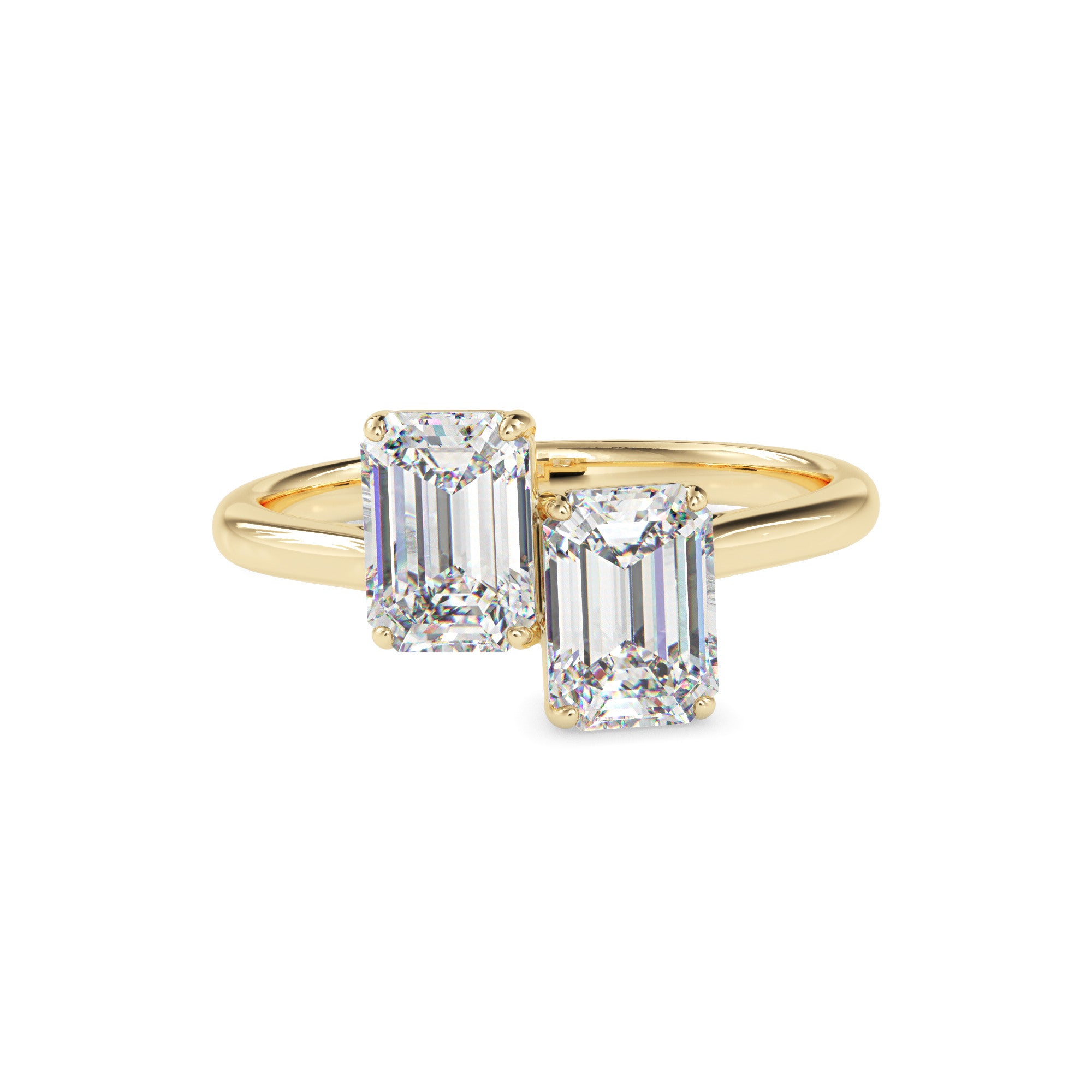 emerald cut toi et moi lab-grown diamond ring in yellow gold