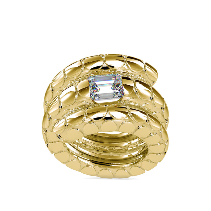 emerald cut flush set lab-grown diamond ring in yellow gold