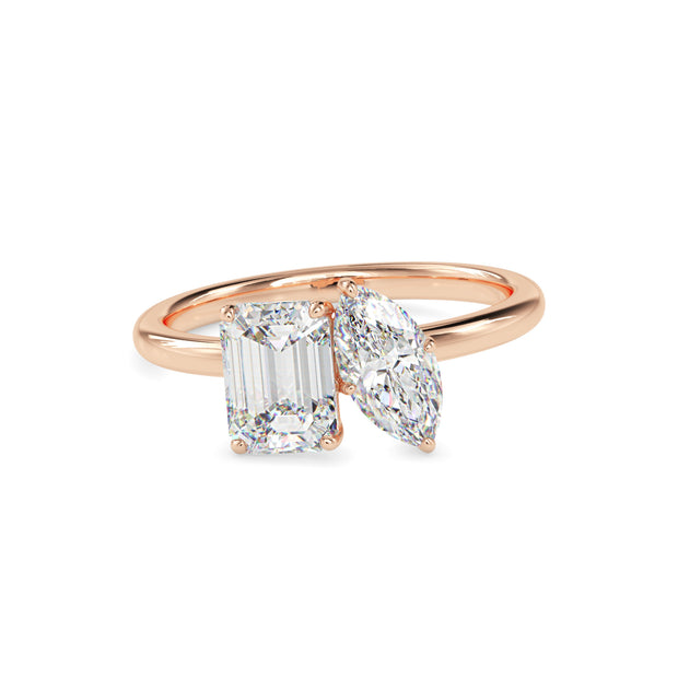 emerald and marquise toi et moi lab-grown diamond ring in rose gold