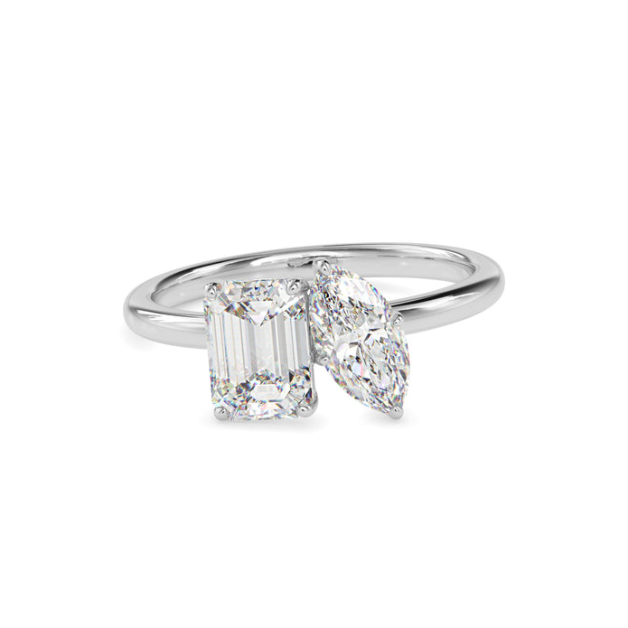 emerald and marquise toi et moi lab-grown diamond ring in white gold