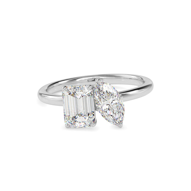 emerald and marquise toi et moi lab-grown diamond ring in white gold