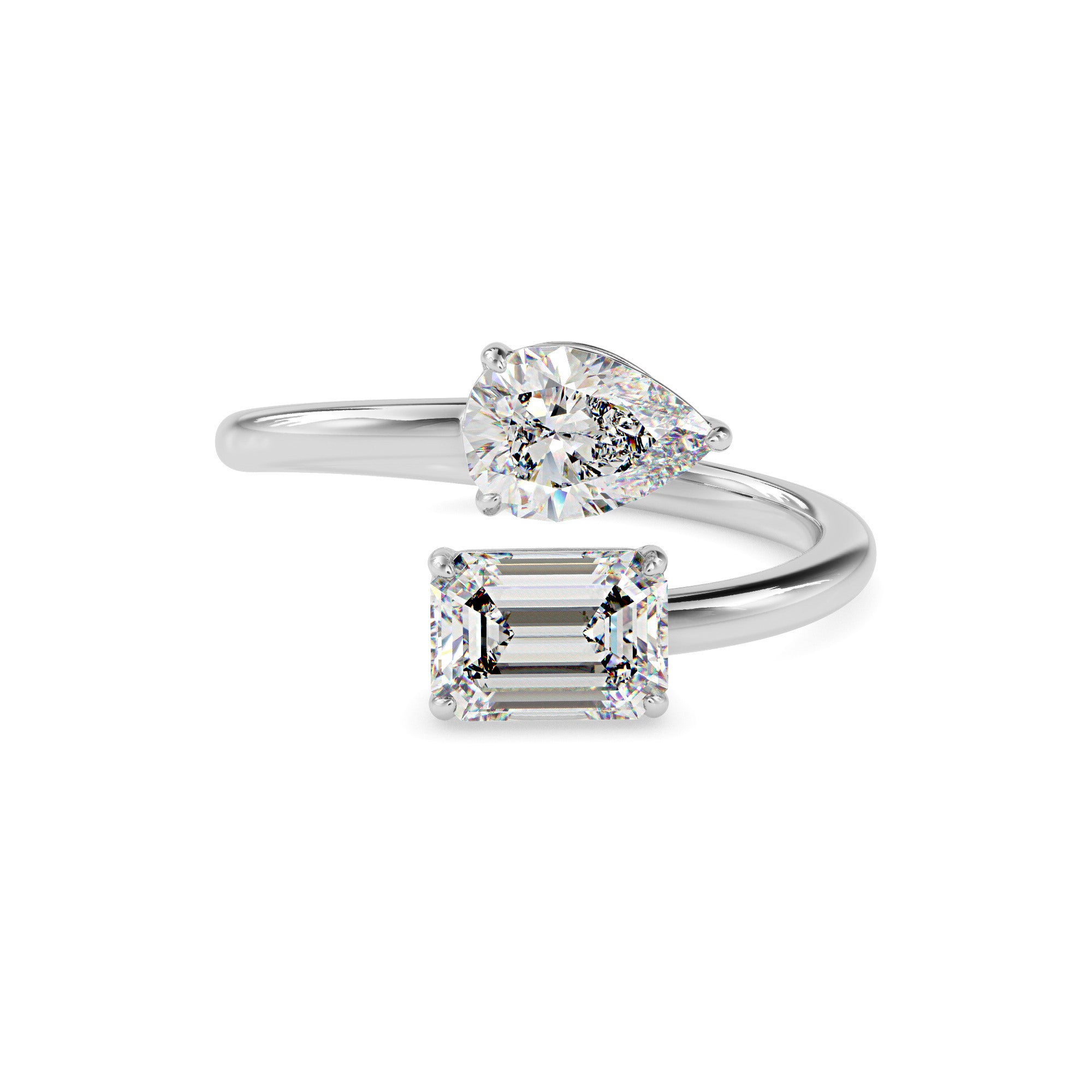 emerald and pear toi et moi lab-grown diamond ring in white gold