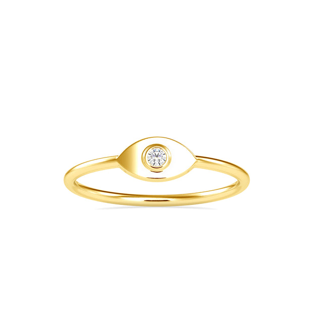 evil eye bezel diamond ring in yellow gold