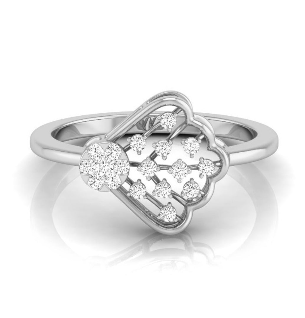 fan-shaped round cut lab-grown diamond ring in white gold