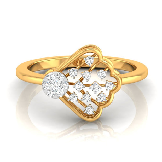 fan-shaped round cut lab-grown diamond ring in yellow gold