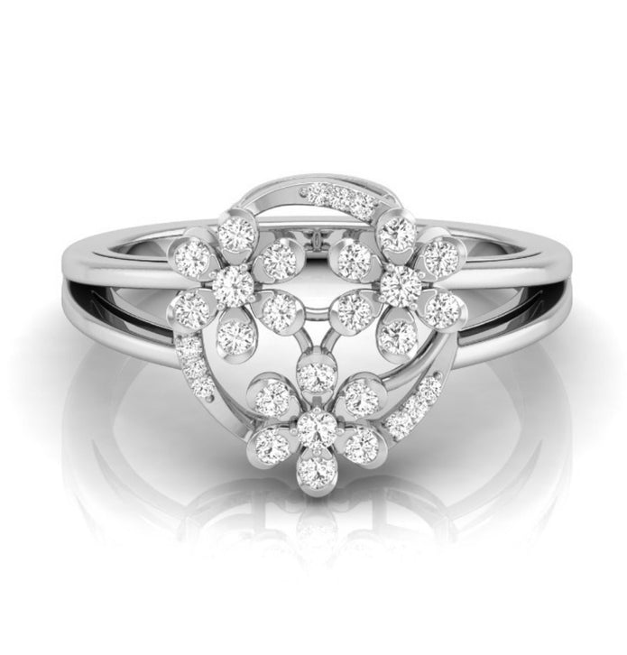 floral bouquet round cut diamond ring in white gold