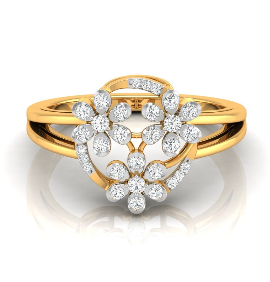 floral bouquet round cut diamond ring in yellow gold