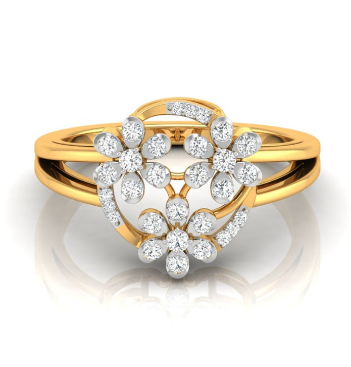 floral bouquet round cut diamond ring in yellow gold