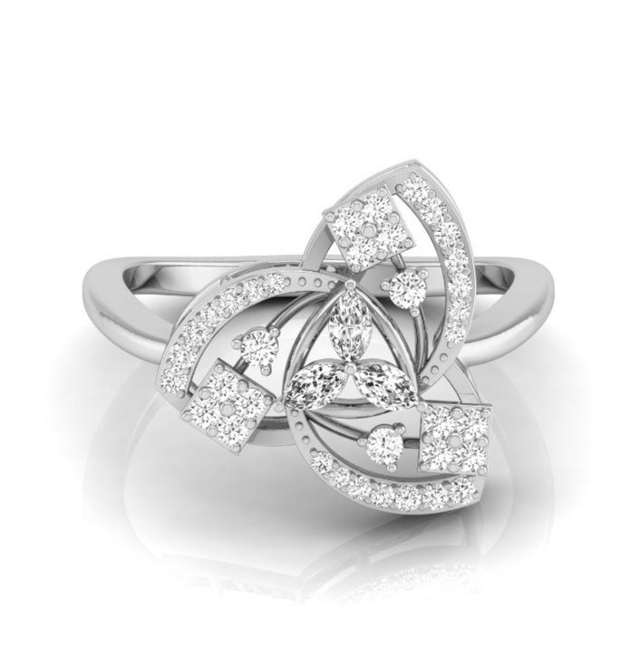 floral cocktail diamond ring in white gold